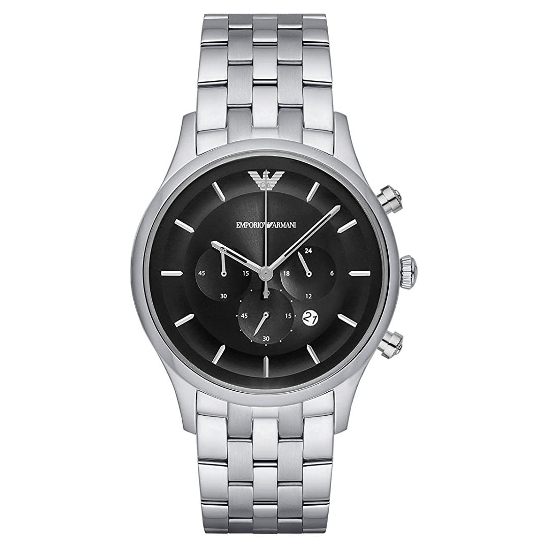 Mens / Gents Black Dial Stainless Steel Chronograph Emporio Armani ...