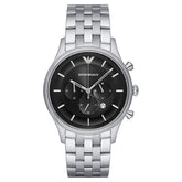 Mens / Gents Black Dial Stainless Steel Chronograph Emporio Armani Designer Watch AR11017