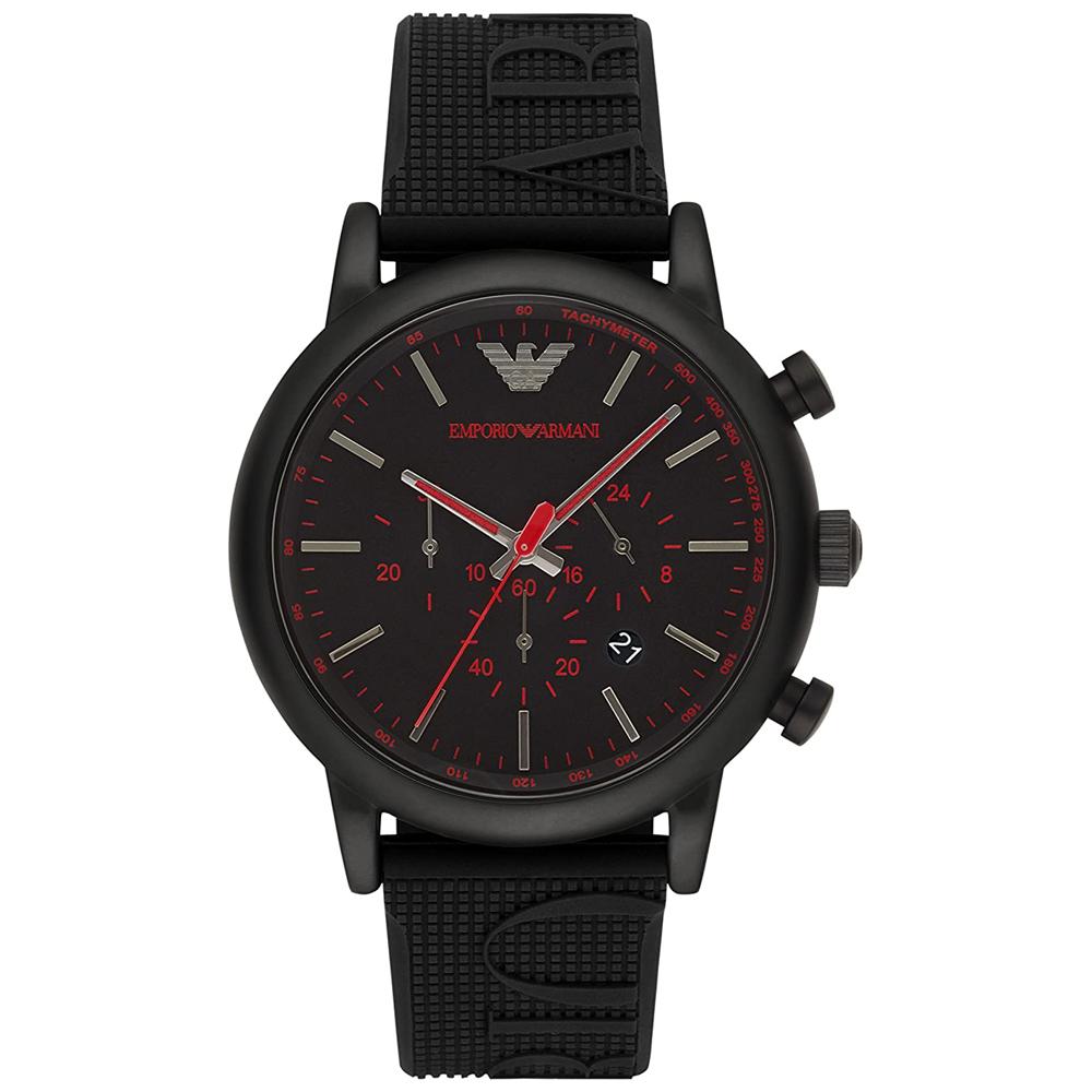 Mens / Gents Luigi Black Rubber Chronograph Emporio Armani Designer Watch AR11024