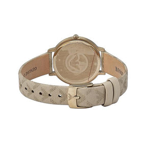 Ladies / Womens Beige Branded Leather Strap Emporio Armani Designer Watch AR11042