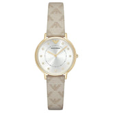 Ladies / Womens Beige Branded Leather Strap Emporio Armani Designer Watch AR11042