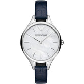 Ladies / Womens Aurora Blue Leather Strap Emporio Armani Designer Watch AR11090