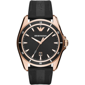 Mens / Gents Rose Gold Black Rubber Strap Emporio Armani Designer Watch AR11101