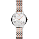 Ladies / Womens Silver Rose Gold Stainless Steel Bracelet Emporio Armani Designer Watch AR11113