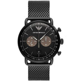 Mens / Gents Aviator Black Stainless Steel Mesh Strap Emporio Armani Designer Watch AR11142