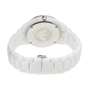 Ladies / Womens White Crystal Ceramic Chronograph Emporio Armani Designer Watch AR1456