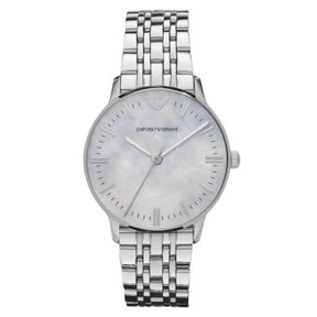 Ladies / Womens Silver Stainless Steel Mother of Pearl Emporio Armani Designer Watch AR1602