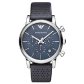 Mens / Gents Stainless Steel Blue Leather Chronograph Emporio Armani Designer Watch AR1736