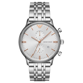 Mens / Gents Silver Tone Chronograph Emporio Armani Designer Watch AR1933