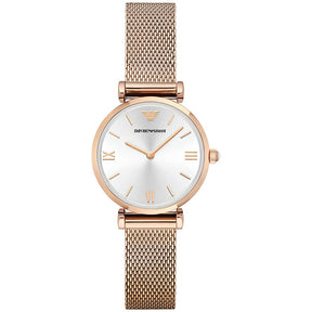 Ladies / Womens Gianni T-Bar Rose Gold Mesh Emporio Armani Designer Watch AR1956
