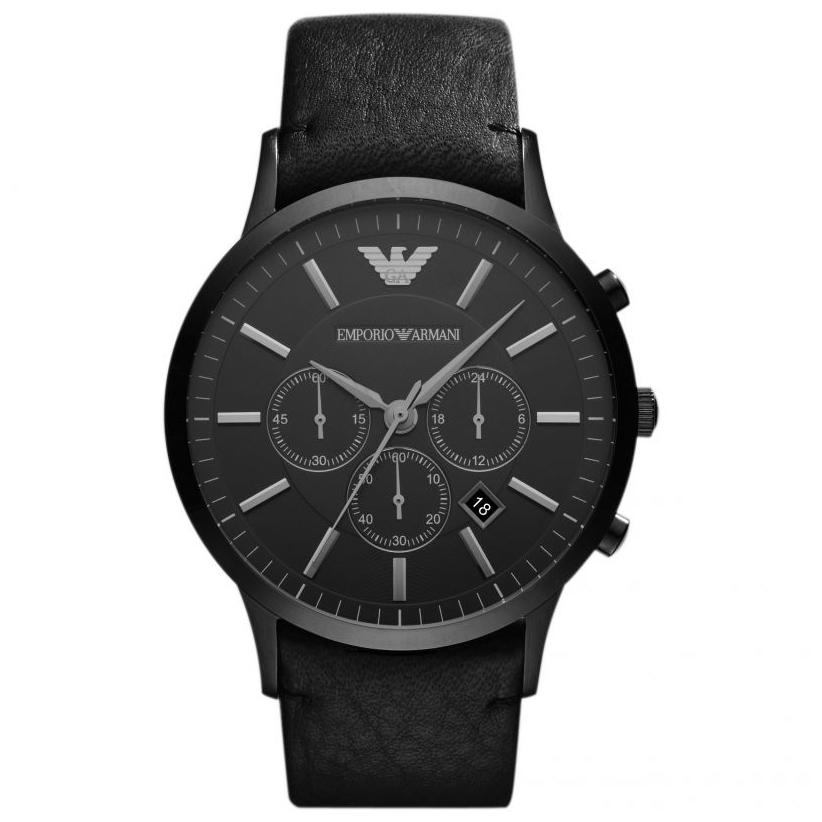 Mens / Gents Black Leather Strap Emporio Armani Designer Watch AR2461