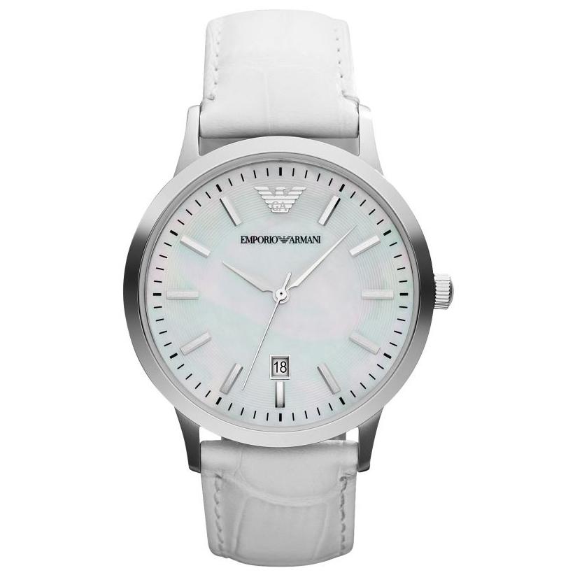 Ladies / Womens Mother of Pearl White Leather Strap Emporio Armani Designer Watch AR2465