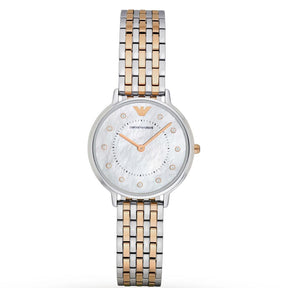 Ladies / Womens Two Tone Stainless Steel Mother of Pearl Emporio Armani Designer Watch AR2508