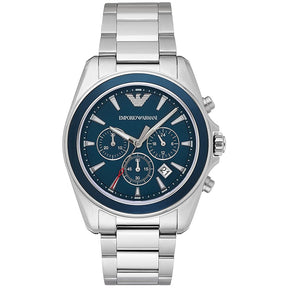 Mens / Gents Blue Dial Silver Stainless Steel Chronograph Emporio Armani Designer Watch AR6091