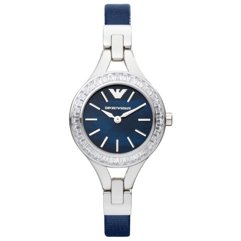 Ladies / Womens Blue Dial Crystal Bezel Stainless Steel Emporio Armani Designer Watch AR7330