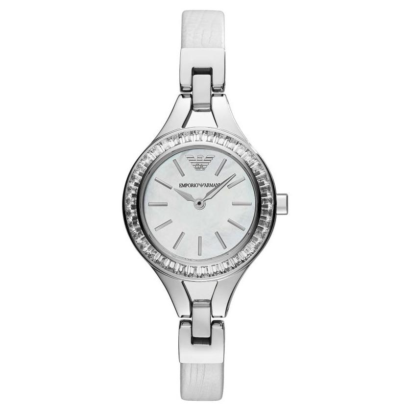 Ladies / Womens Silver Stainless Steel Crystal Emporio Armani Designer Watch AR7353