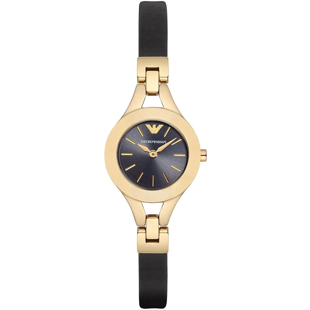 Ladies / Womens Black Dial Gold Stainless Steel Bracelet Emporio Armani Designer Watch AR7405