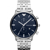 Mens / Gents Blue Dial Silver Stainless Steel Chronograph Emporio Armani Designer Watch AR80013