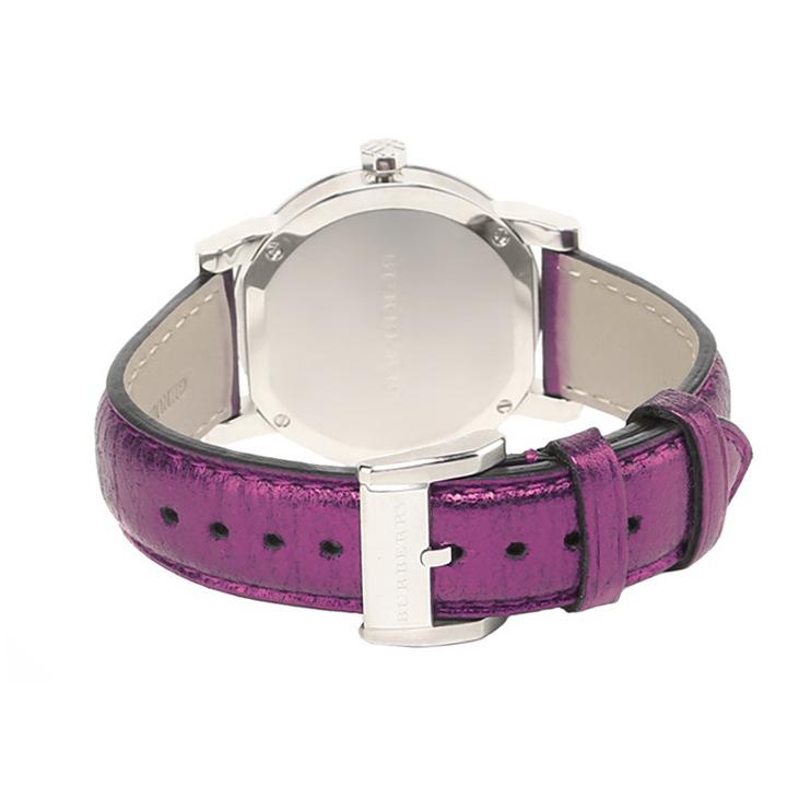 Ladies / Womens Purple Leather Strap Silver Dial Burberry Designer Watch BU9122